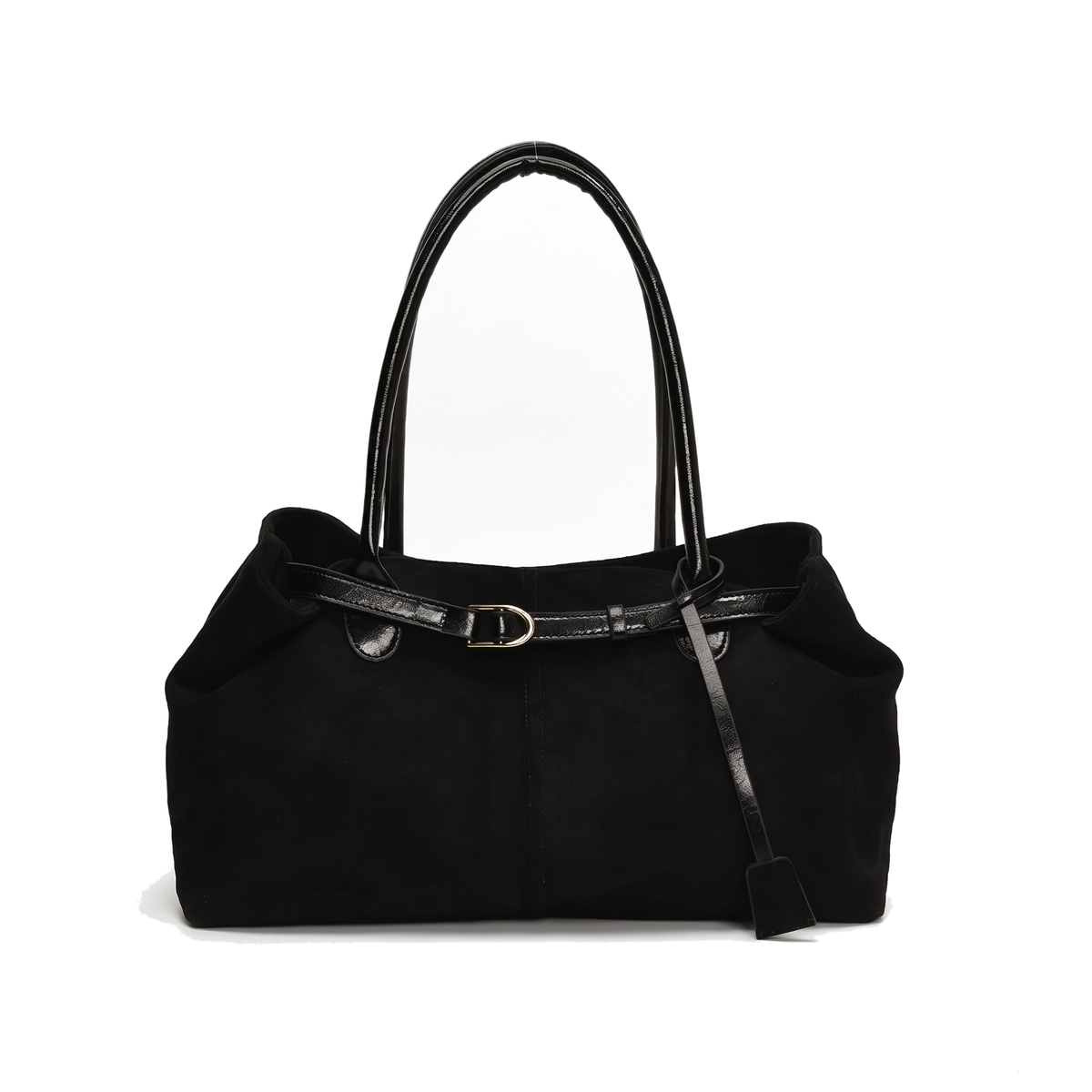 Women's Belted Faux Suede Shoulder Bag, front view