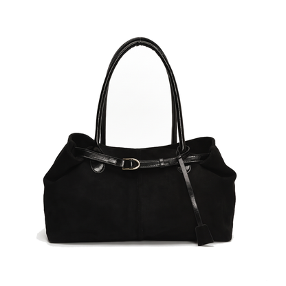 Women's Belted Faux Suede Shoulder Bag, front view