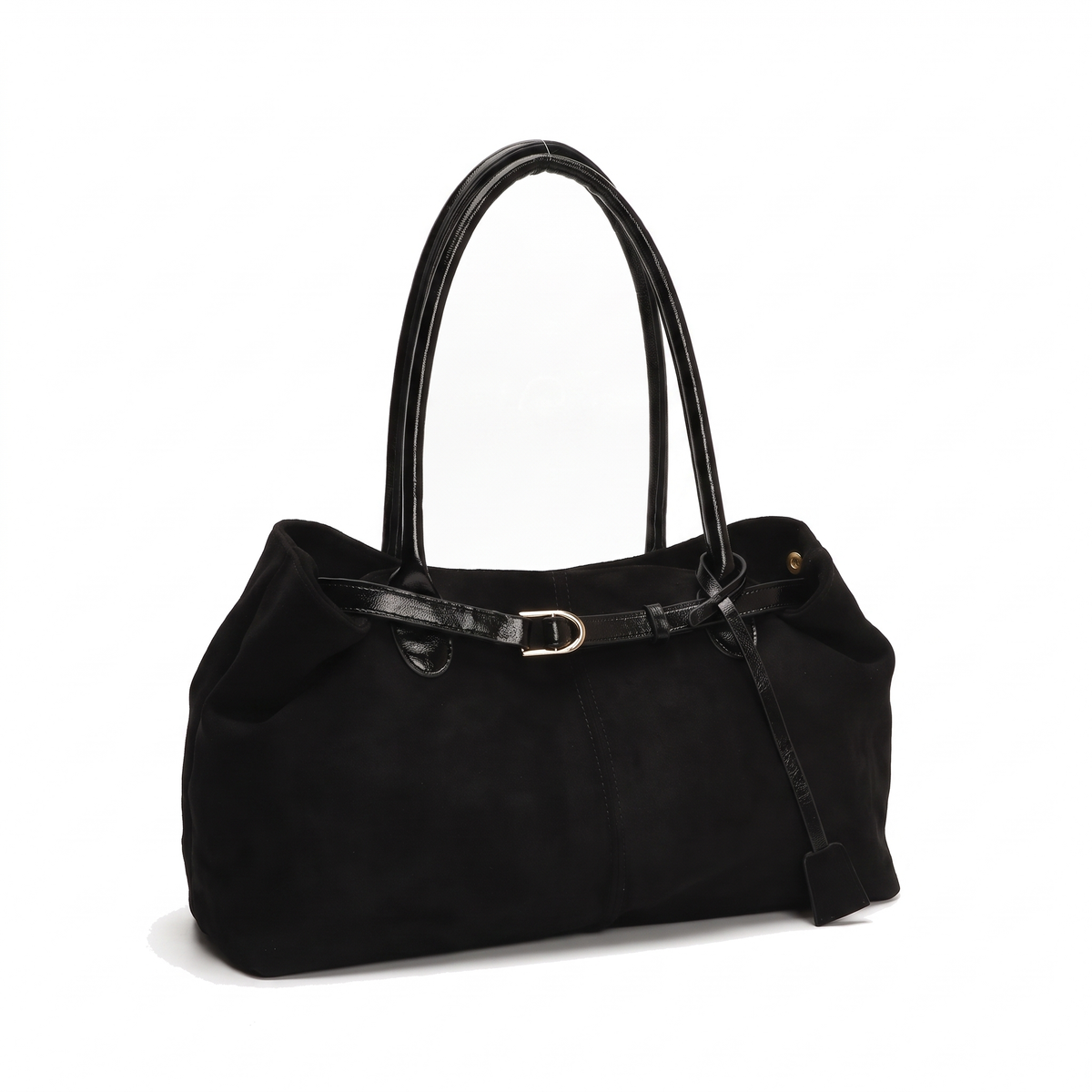 Women's Belted Faux Suede Shoulder Bag, three-quarter view