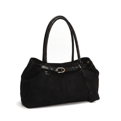 Women's Belted Faux Suede Shoulder Bag, three-quarter view