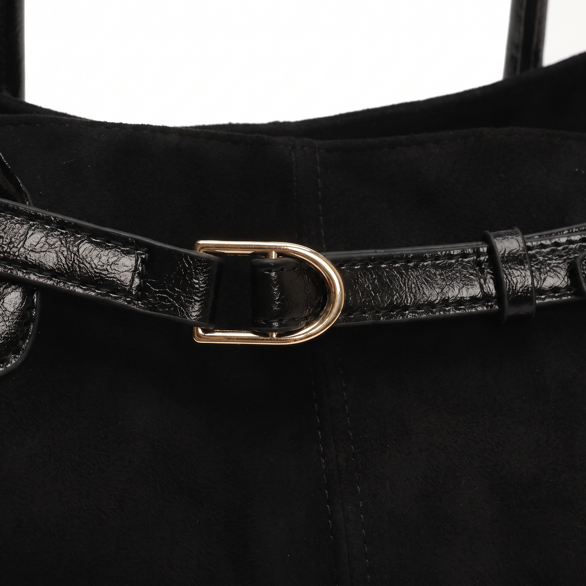 Women's Belted Faux Suede Shoulder Bag, hardware close-up