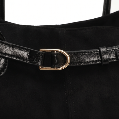 Women's Belted Faux Suede Shoulder Bag, hardware close-up
