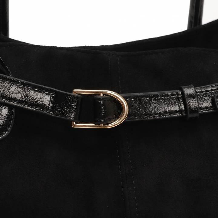 Women's Belted Faux Suede Shoulder Bag, hardware close-up