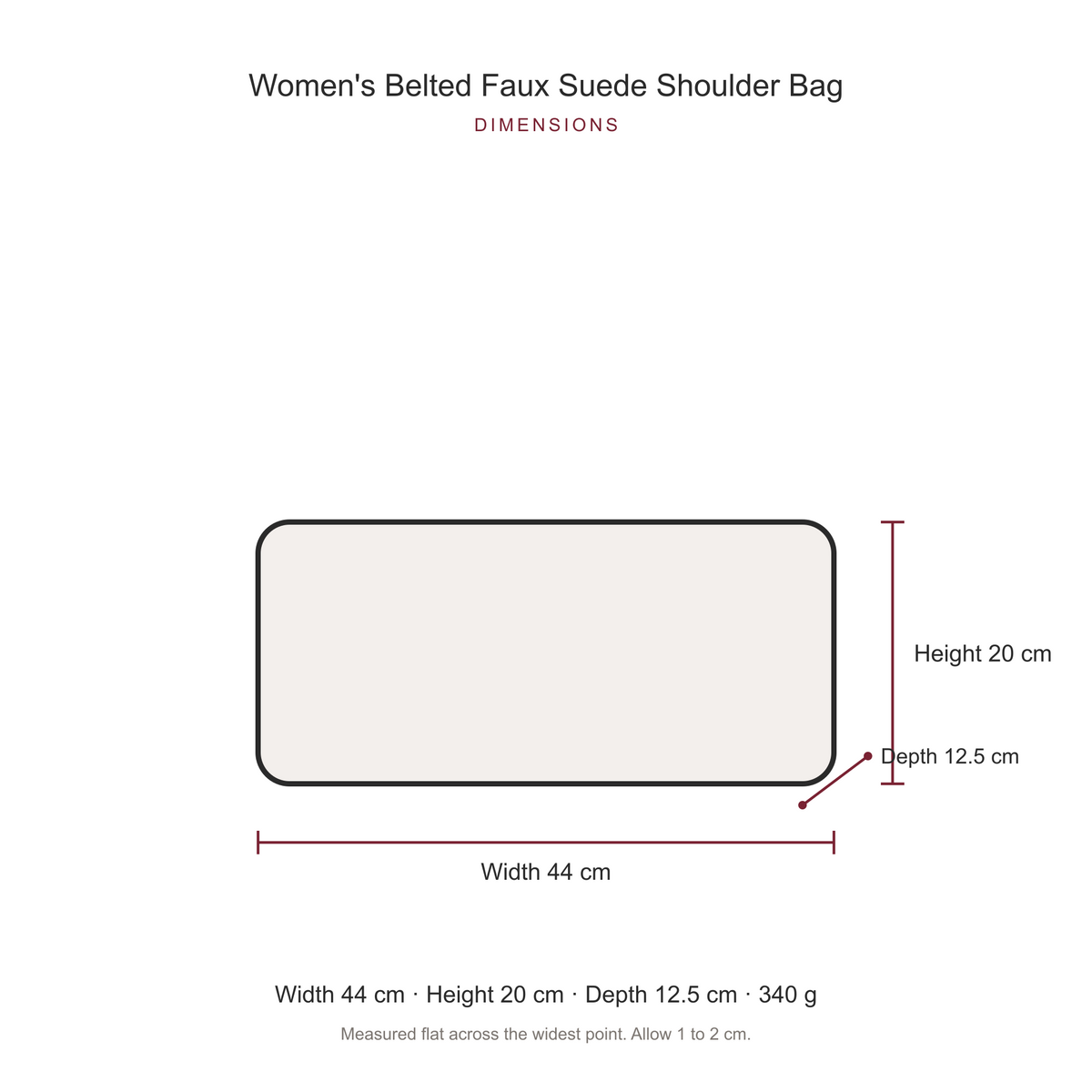 Women's Belted Faux Suede Shoulder Bag, dimensions