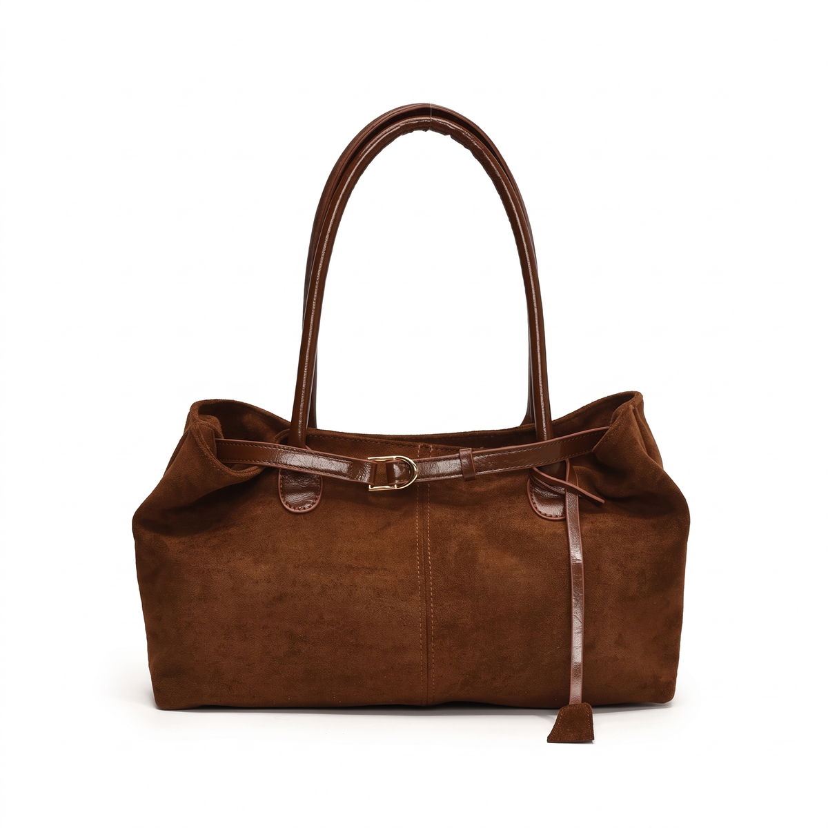 Women's Belted Faux Suede Shoulder Bag in Brown