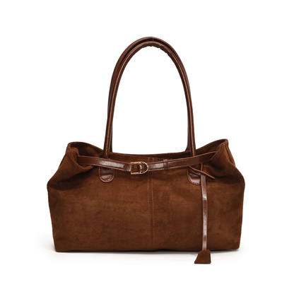 Women's Belted Faux Suede Shoulder Bag in Brown