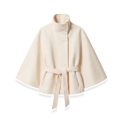 Sunoire Cape-Sleeve Belted Wool Coat garment flatlay