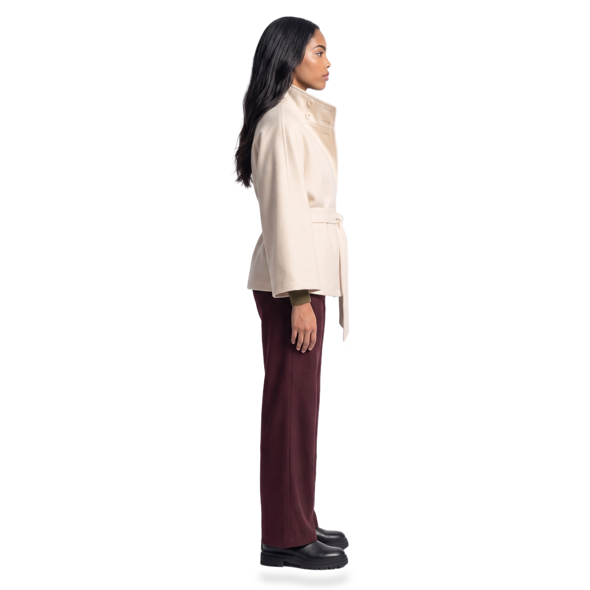 Sunoire Cape-Sleeve Belted Wool Coat side view