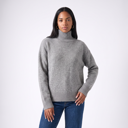 Sunoire womens cashmere turtleneck sweater colorway gray front crop 01