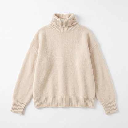 Sunoire womens cashmere turtleneck sweater garment flatlay 01