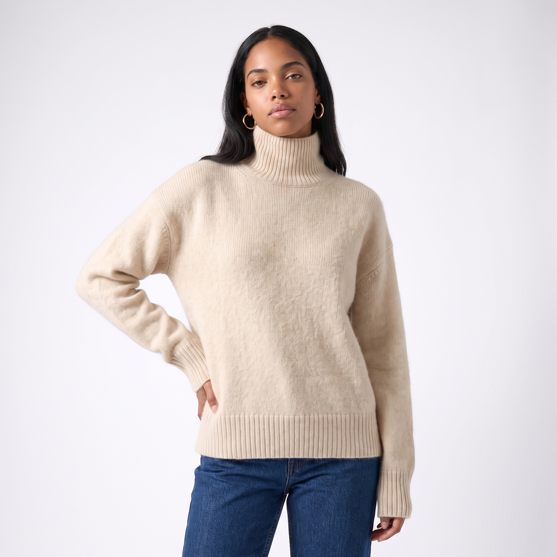 Sunoire womens cashmere turtleneck sweater top front crop 01