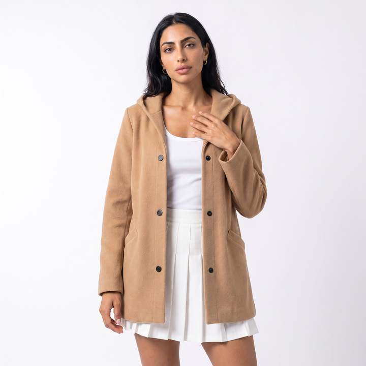 Women's Fleece Hooded Cardigan – Red Everyday Casual — Beige