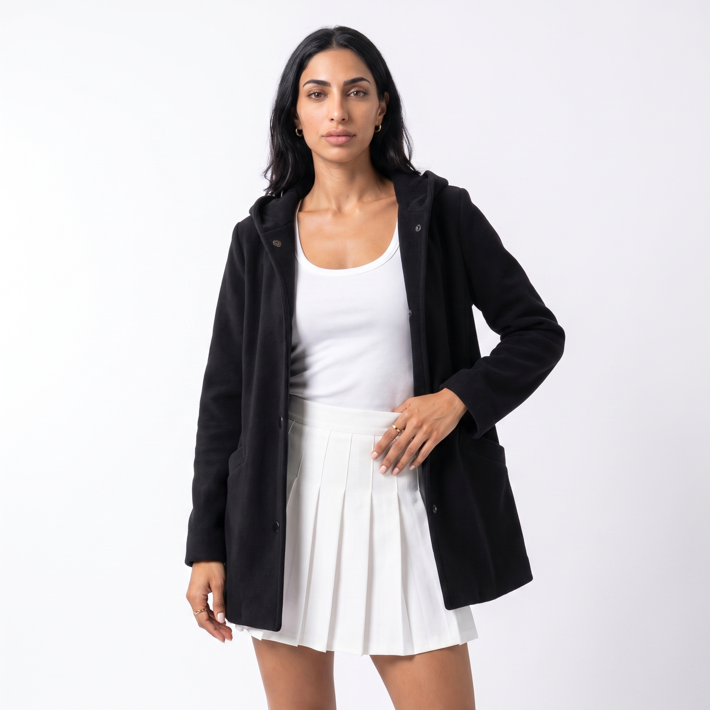 Sunoire womens casual hooded cardigan with pockets colorway black front crop 01
