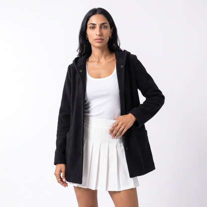 Sunoire womens casual hooded cardigan with pockets colorway black front crop 01