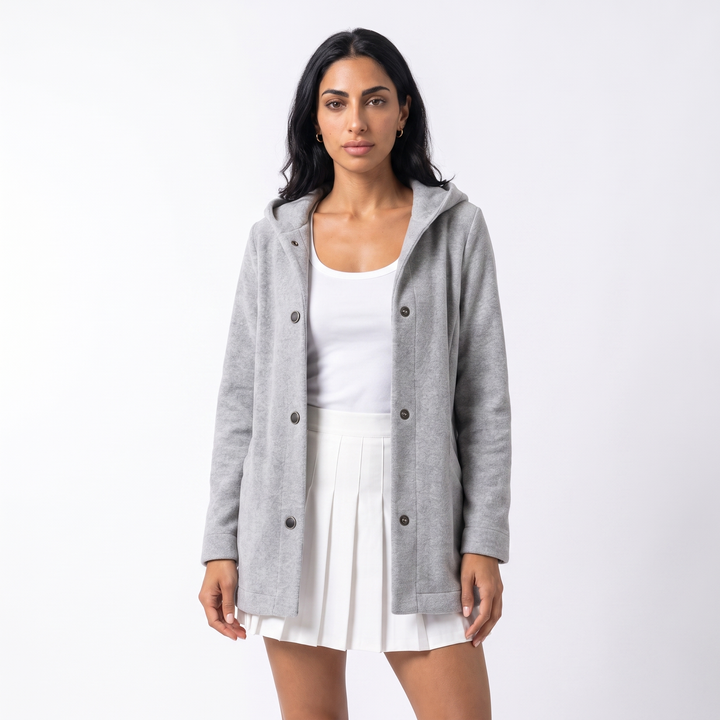 Women's Fleece Hooded Cardigan – Red Everyday Casual — Gray