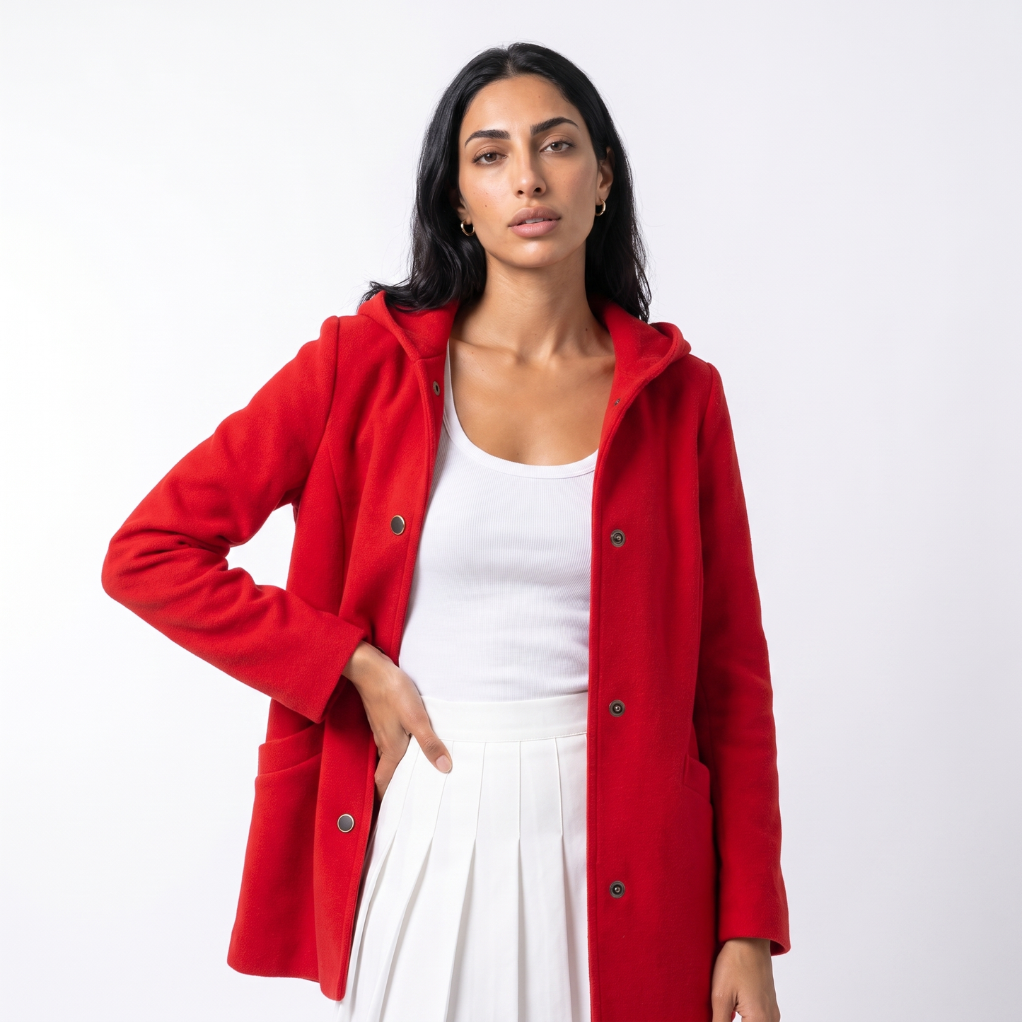 Sunoire womens casual hooded cardigan with pockets top front crop 01