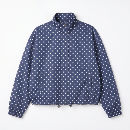 Sunoire womens casual polka dot bomber jacket garment flatlay 01