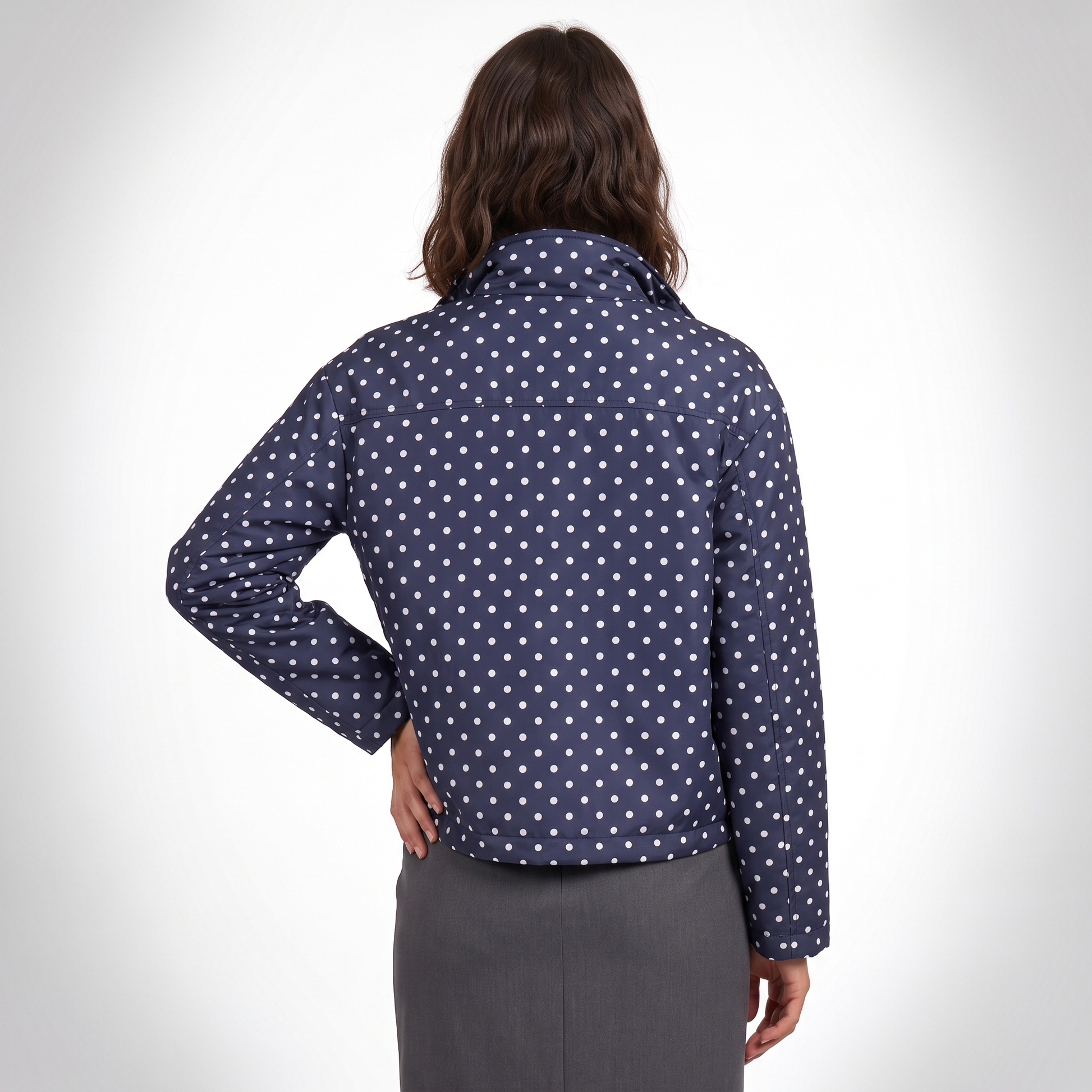 Sunoire womens casual polka dot bomber jacket top back crop 01