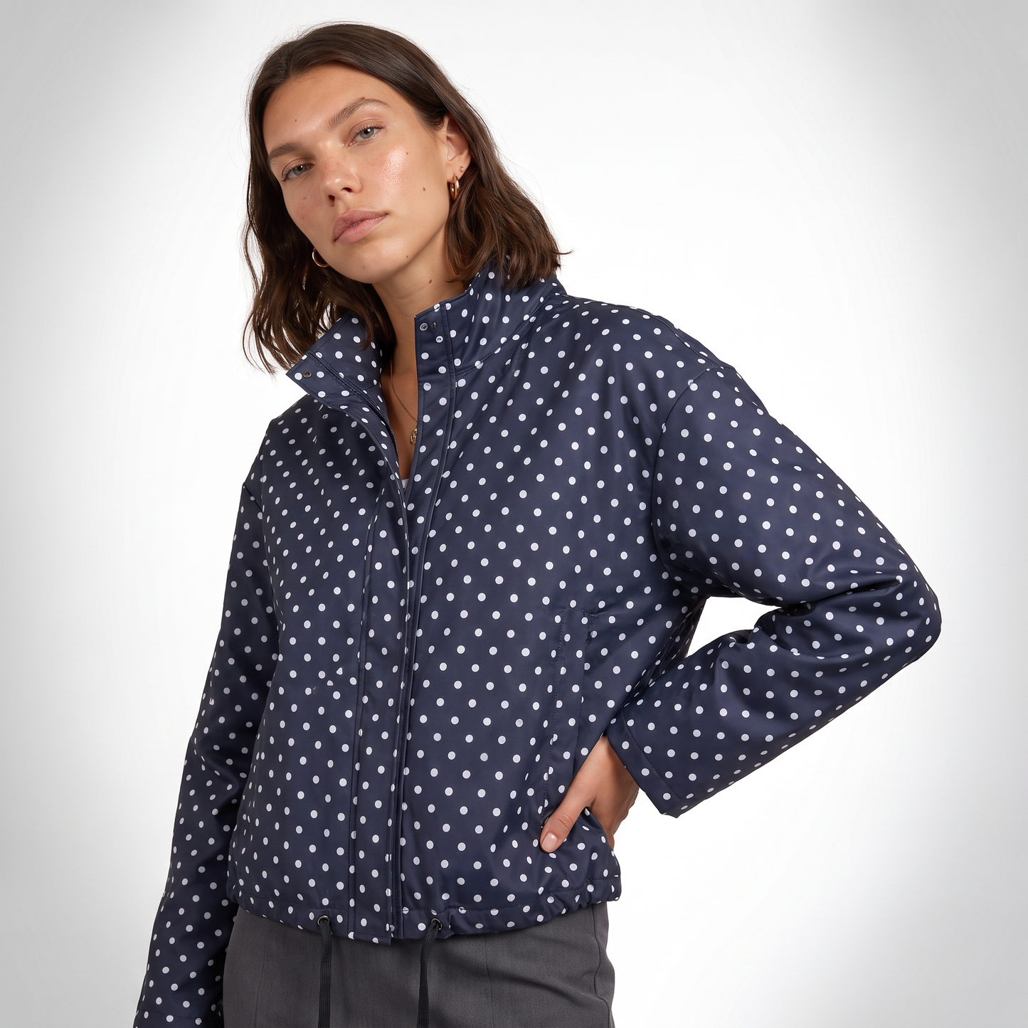 Sunoire womens casual polka dot bomber jacket top detail 01