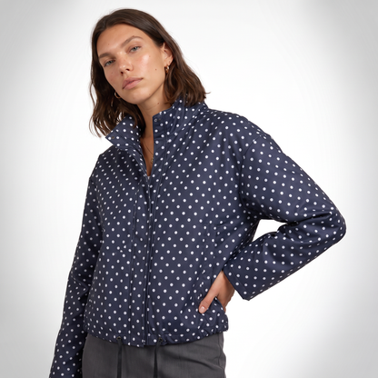 Sunoire womens casual polka dot bomber jacket top detail 01