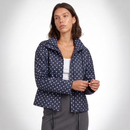 Sunoire womens casual polka dot bomber jacket top front crop 01