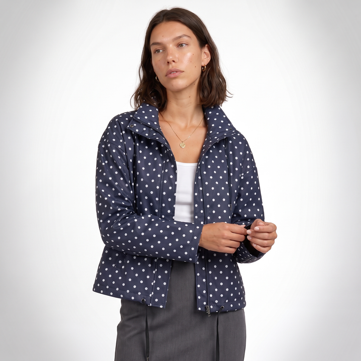 Sunoire womens casual polka dot bomber jacket top front crop 01