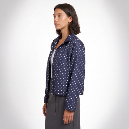 Sunoire womens casual polka dot bomber jacket top side crop 01