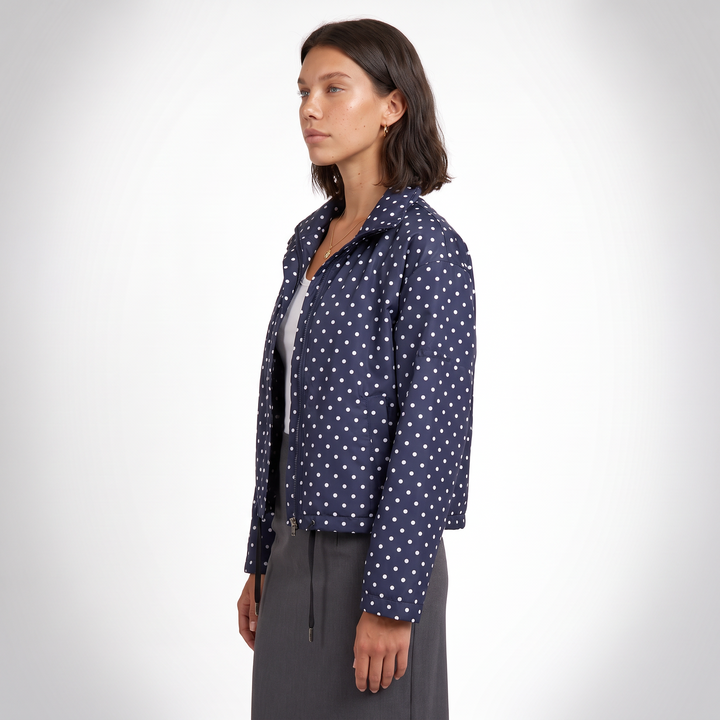 Sunoire womens casual polka dot bomber jacket top side crop 01