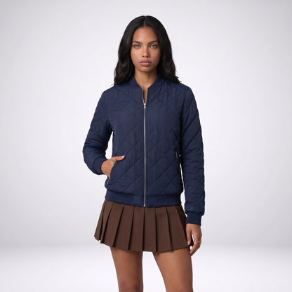 Sunoire womens classic quilted bomber jacket with pockets colorway navy front crop 01