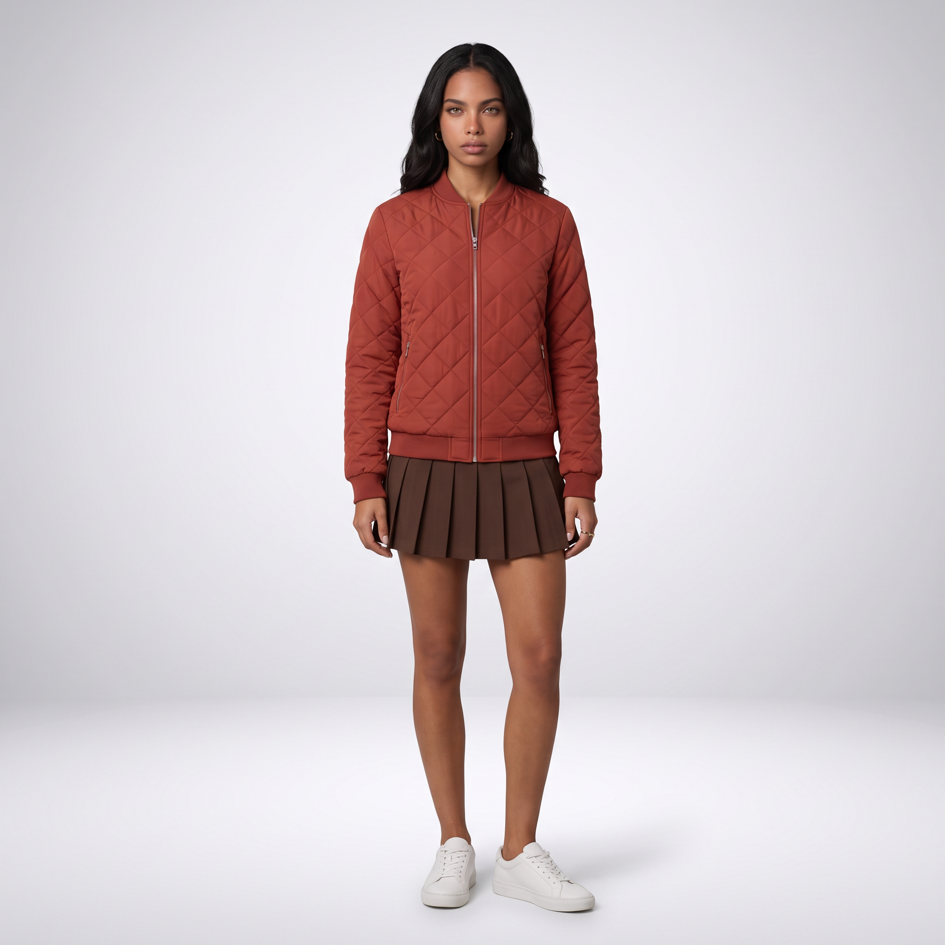Sunoire womens classic quilted bomber jacket with pockets front hero 01