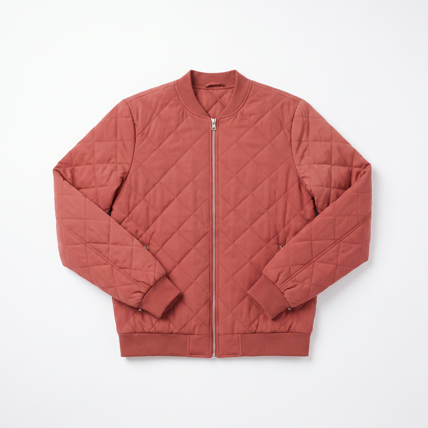 Sunoire womens classic quilted bomber jacket with pockets garment flatlay 01