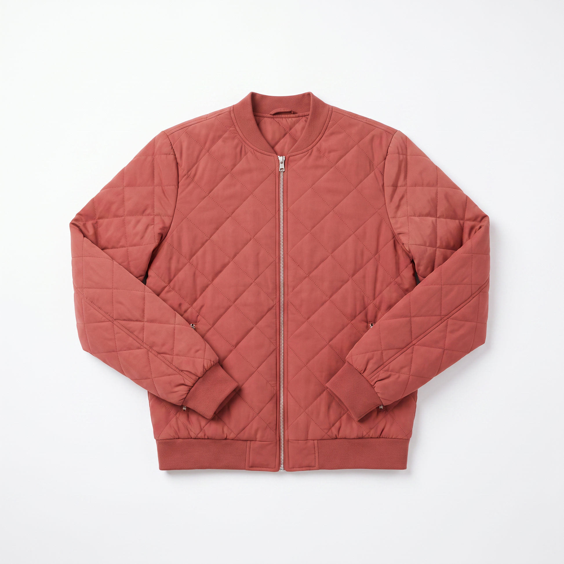 Sunoire womens classic quilted bomber jacket with pockets garment flatlay 01