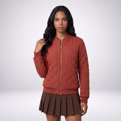Sunoire womens classic quilted bomber jacket with pockets top front crop 01