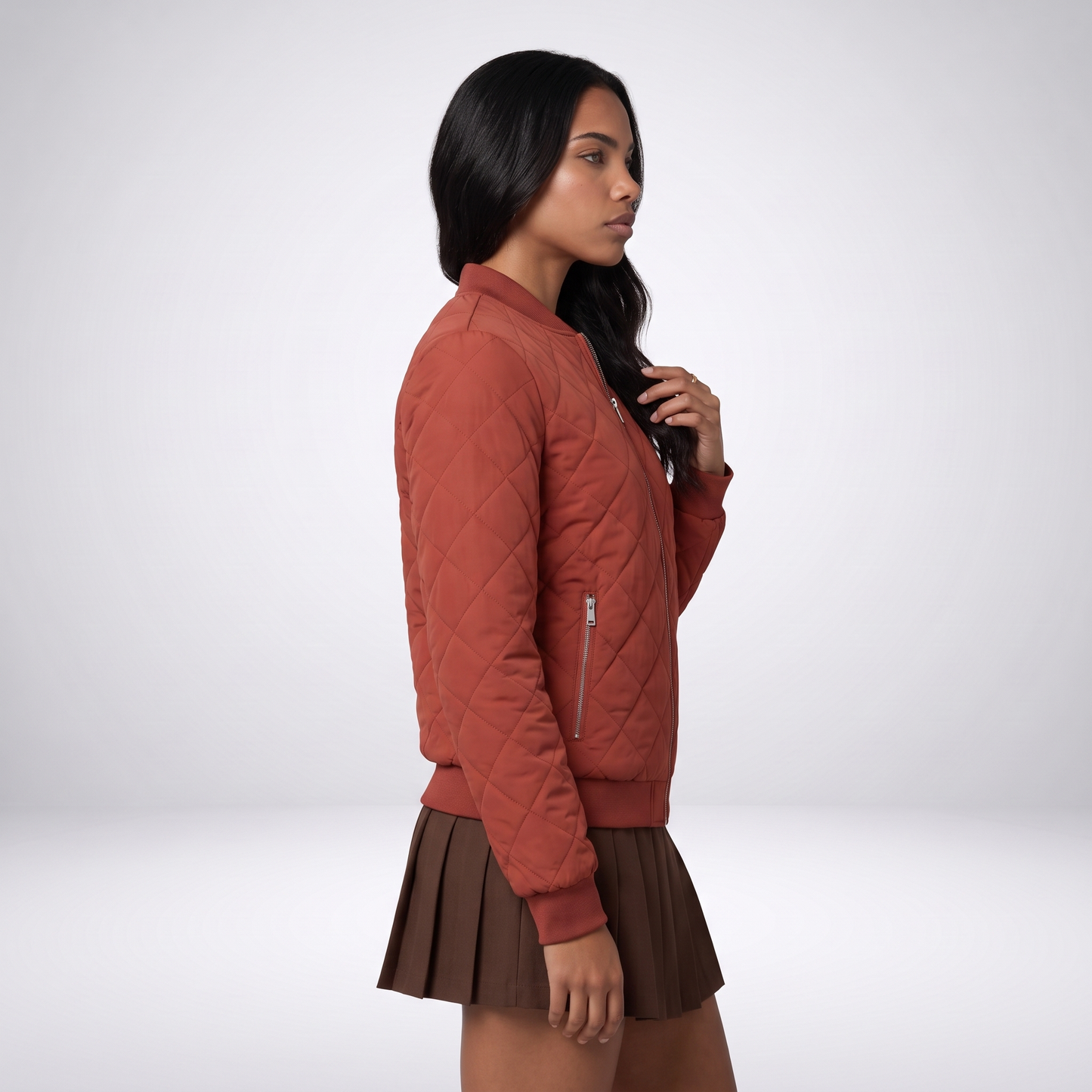 Sunoire womens classic quilted bomber jacket with pockets top side crop 01