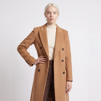 Sunoire womens coat with lapel collar and button fastening colorway brown front crop 01