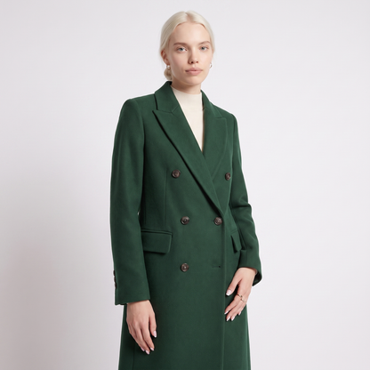 Sunoire womens coat with lapel collar and button fastening colorway green front crop 01