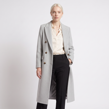 Sunoire womens coat with lapel collar and button fastening colorway grey front crop 01