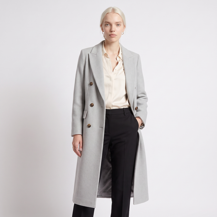 Women's Wool Double-Breasted Coat – Pink Office — Grey