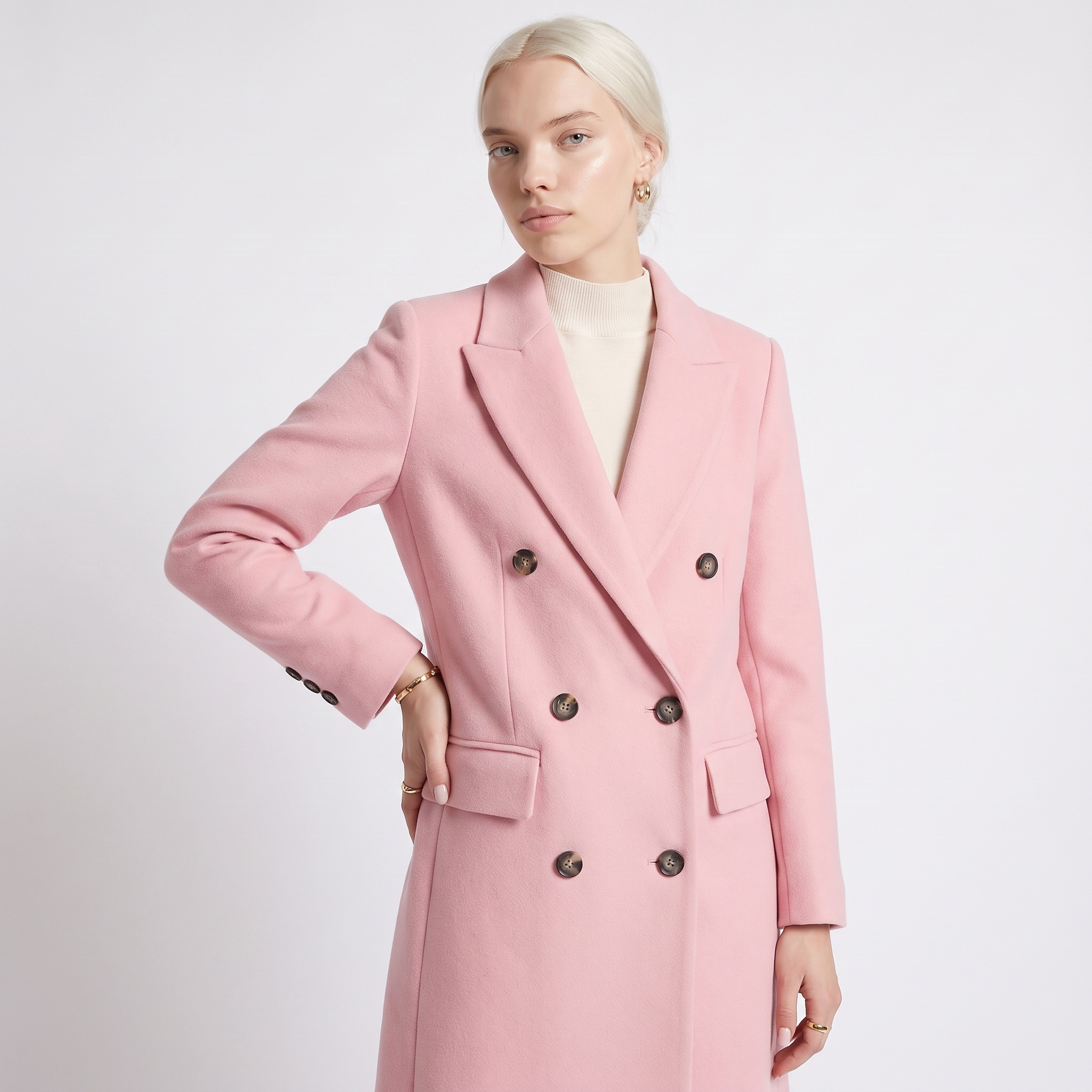 Sunoire womens coat with lapel collar and button fastening top detail 01
