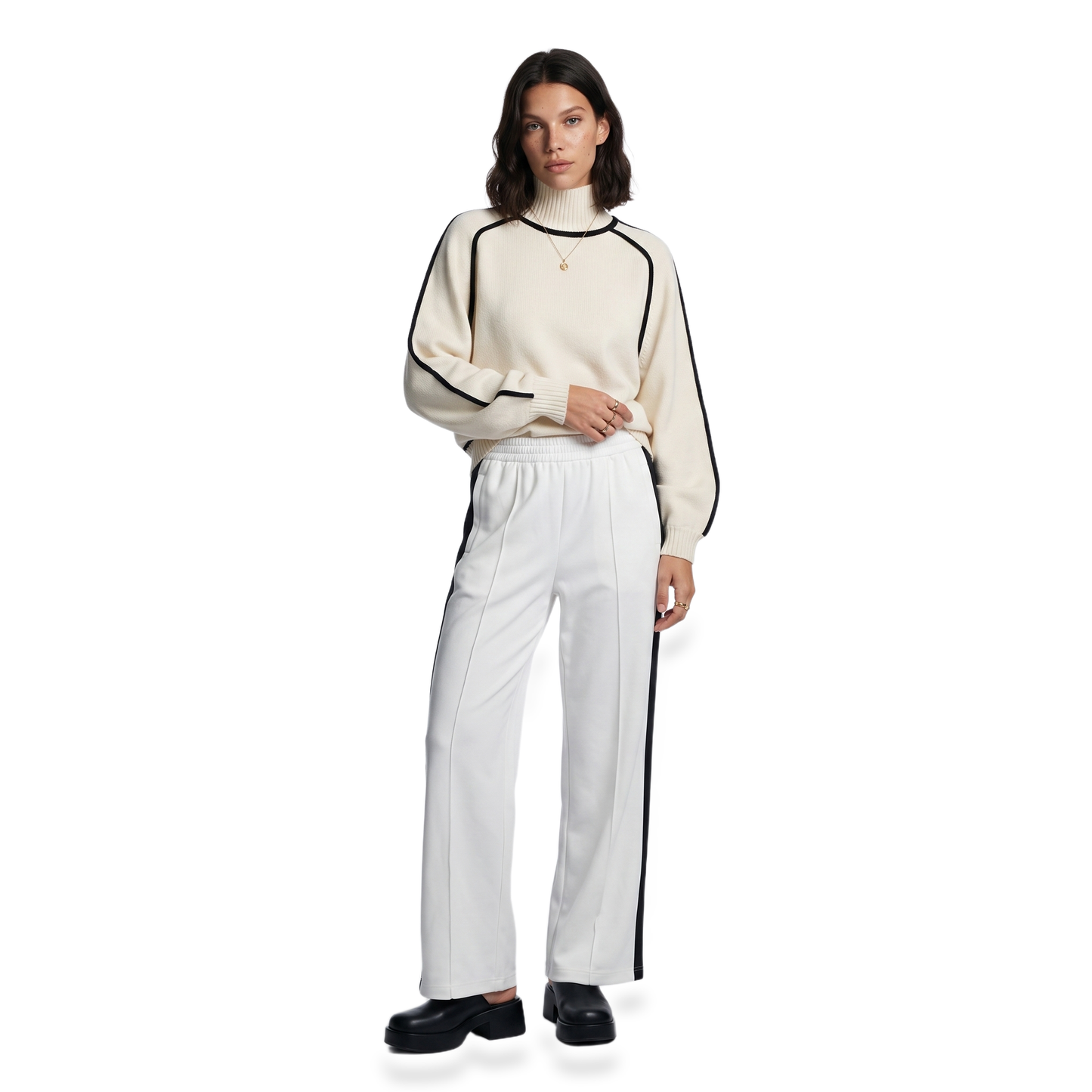 Sunoire Contrast Trim Turtleneck Knit Top front hero
