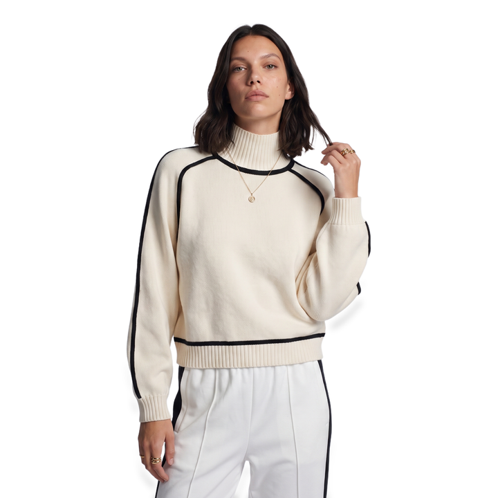 Sunoire Contrast Trim Turtleneck Knit Top top front crop
