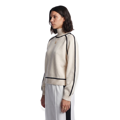 Sunoire Contrast Trim Turtleneck Knit Top top side crop