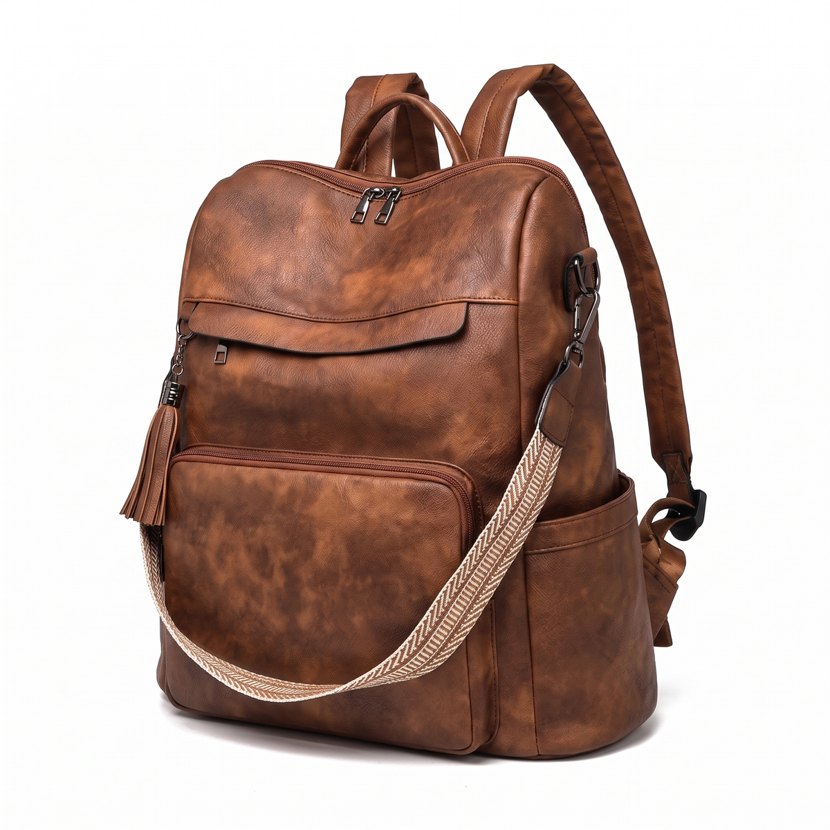 Women's Convertible Faux Leather Backpack, three-quarter view