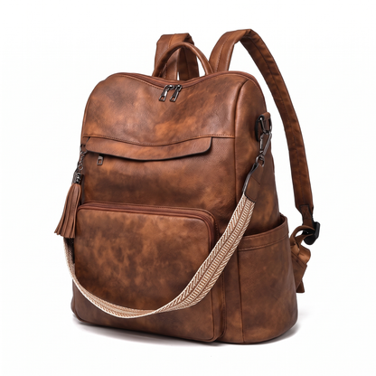 Women's Convertible Faux Leather Backpack, three-quarter view