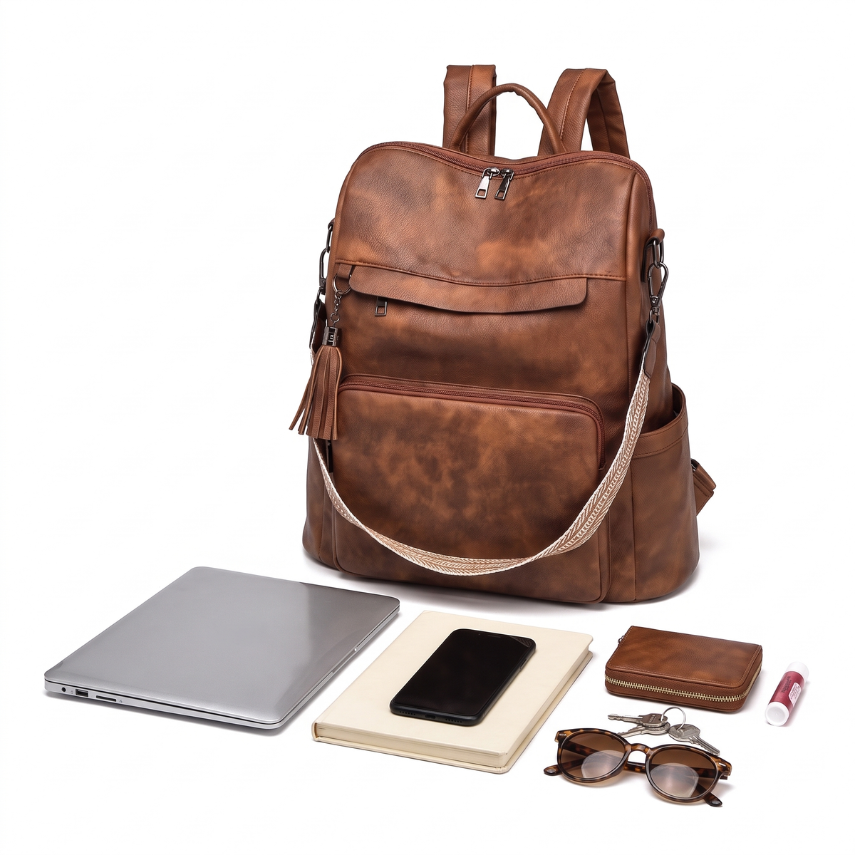 Women's Convertible Faux Leather Backpack, what fits inside