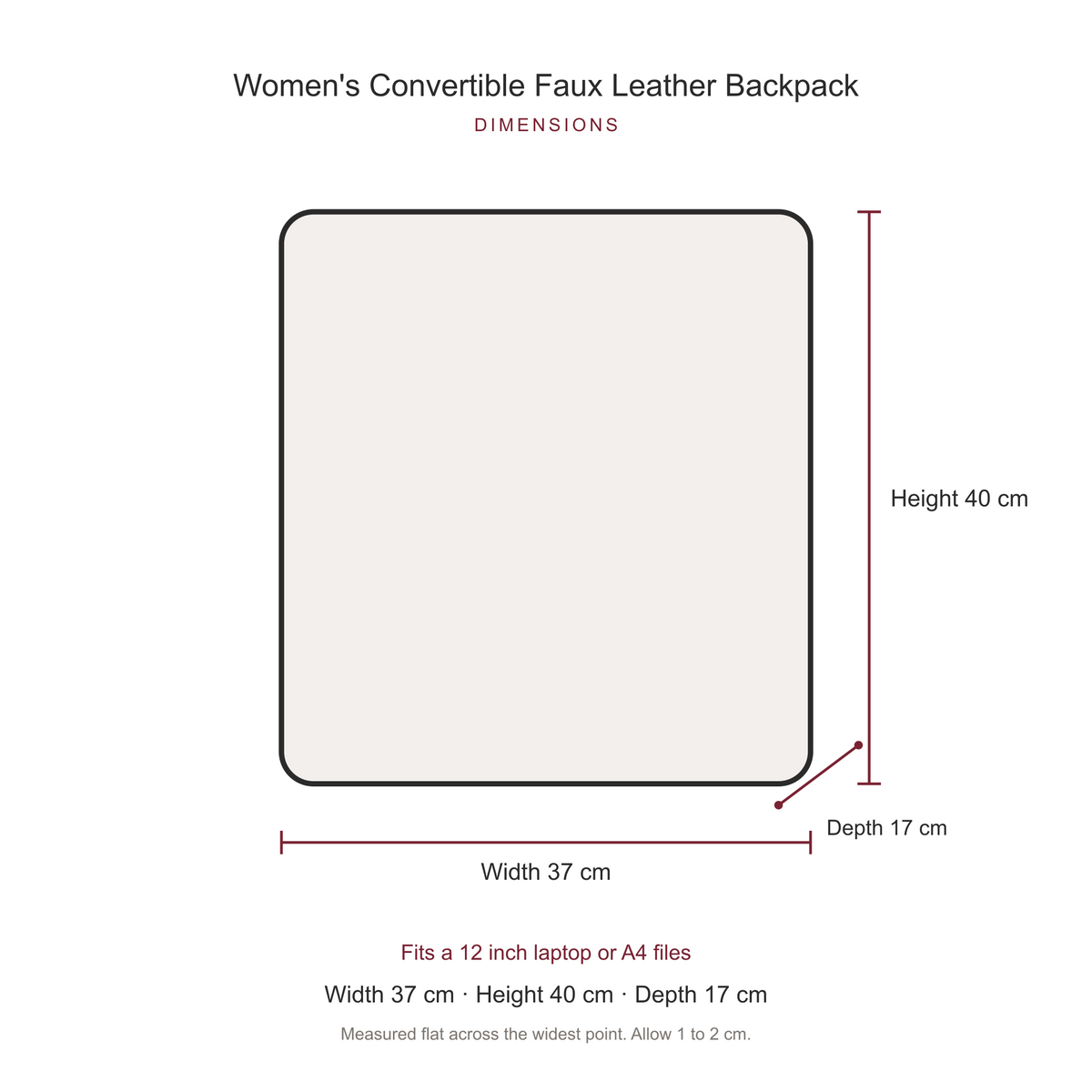 Women's Convertible Faux Leather Backpack, dimensions