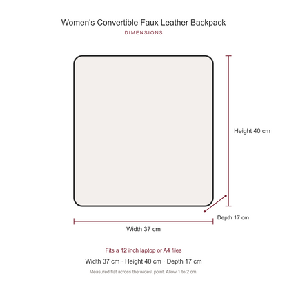 Women's Convertible Faux Leather Backpack, dimensions