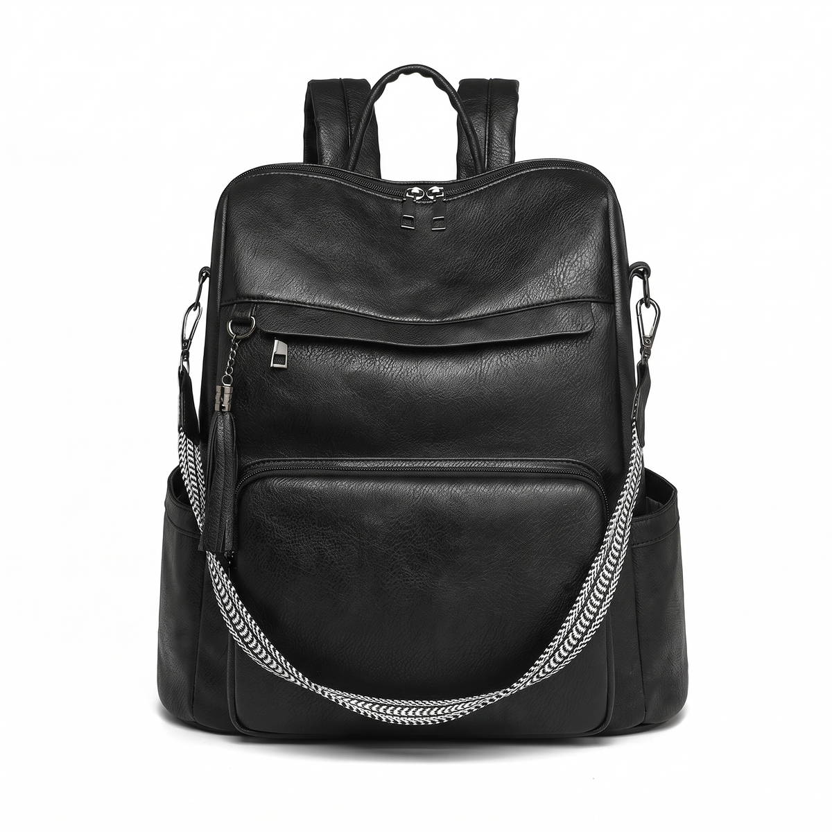 Women's Convertible Faux Leather Backpack in Black