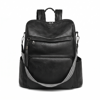 Women's Convertible Faux Leather Backpack in Black