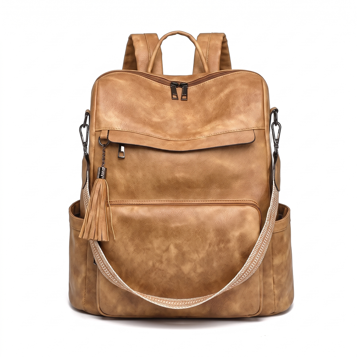 Women's Convertible Faux Leather Backpack in Camel
